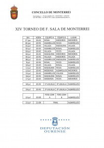 CALENDARIO XIV TORNEO DE F. SALA DE MONTERREI