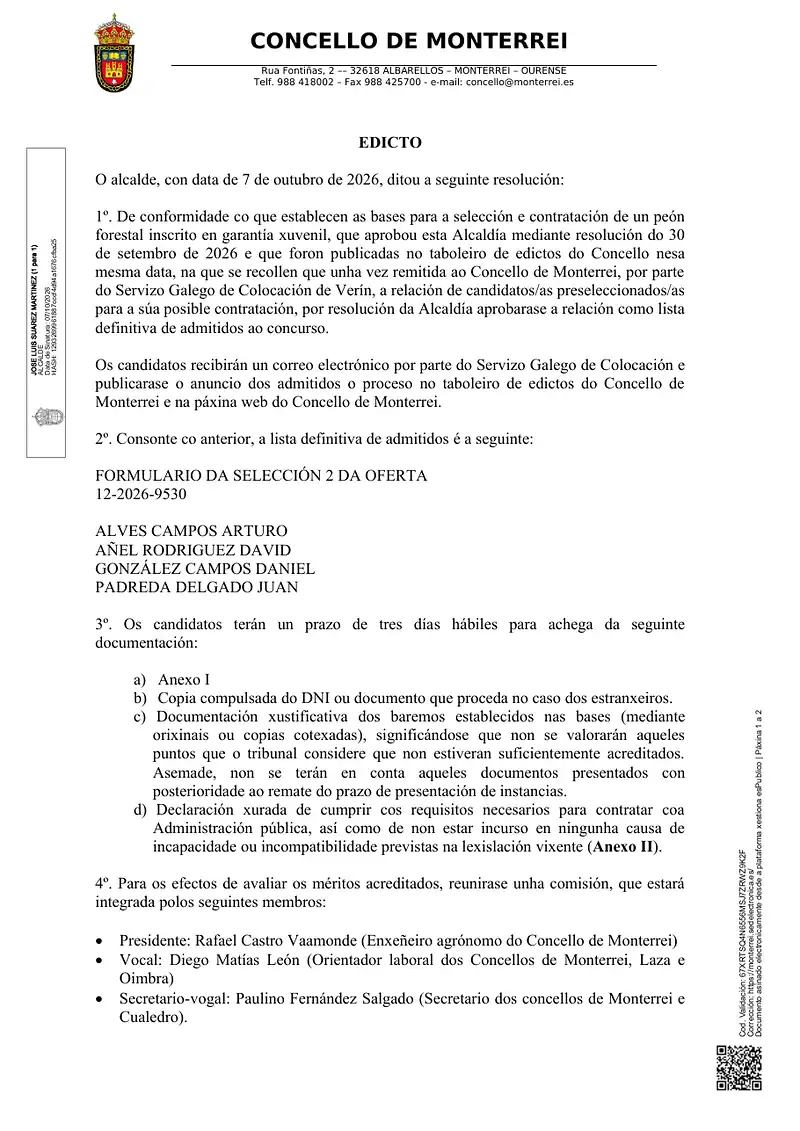 Edicto do 7 de outubro de 2026. Lista definitiva de admitidos Garantía Xuvenil, páxina 1